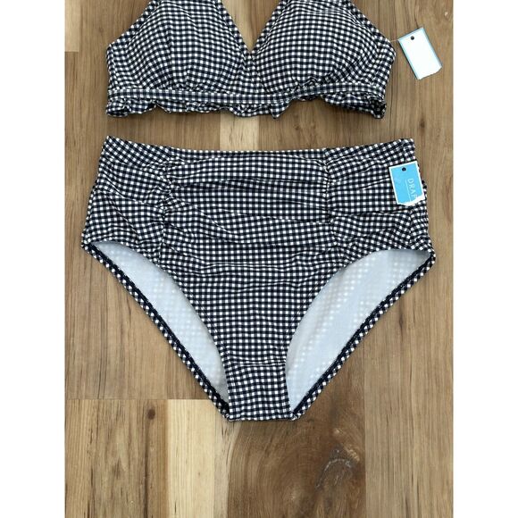 NWT Draper James Navy Blue Seersucker Triangle Bikini Swimsuit Size XL - Picture 8 of 10